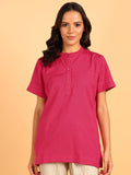 BLOCKS OF INDIA Cotton Solid Color Top for Women - Hot Pink