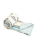 Cotton Medium/Queen Size Quilt Hand Block Print for Light Winters (70 x 100 Inches) (Blue Buta)