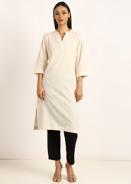 BLOCKS OF INDIA Cotton Hand Solid Long Kurti for Women Solid White