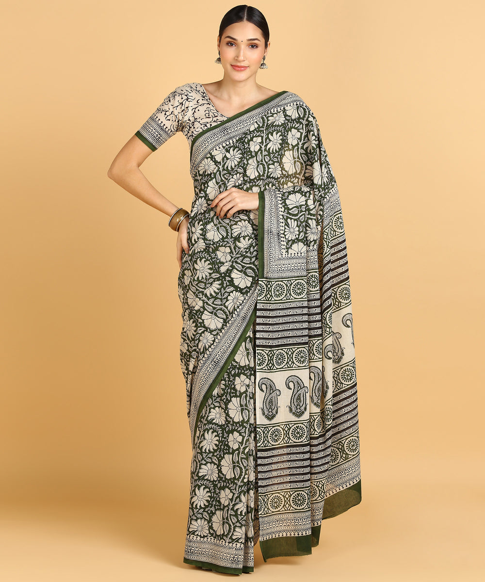 BLOCKS OF INDIA Hand Block Print Cotton Sarees For Women with Unstitch ...