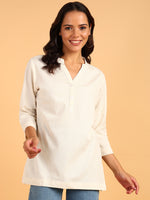 BLOCKS OF INDIA Cotton Hand Solid Color Kurti for Women - Natural White