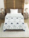 Cotton Single Size Quilt/ Rajai Hand Block Print for Light Winters (150x225 cm) (Royal Blue Motif)