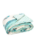 Cotton Medium/Queen Size Quilt Hand Block Print for Light Winters (70 x 100 Inches) (Turquoise Buta)