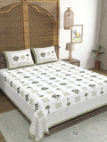 Hand Block Printed Cotton Super King Size Bedsheet(270x 270) (PALM TREE GREEN )
