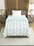 Cotton Single Size Quilt/ Rajai Hand Block Print for Light Winters (150x225 cm) (Turq Bel)