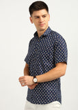 BLOCKS OF INDIA Cotton Hand Block Print Half Sleeves Summer Shirt for Men Blue Red Buti