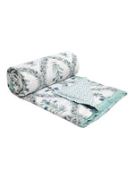 Cotton Single Size Quilt/ Rajai Hand Block Print for Light Winters (150x225 cm) (Turq Bel)