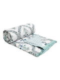 Cotton Single Size Quilt/ Rajai Hand Block Print for Light Winters (150x225 cm) (Turq Bel)