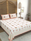 Hand Block Printed Cotton Super King Size Bedsheet(270x 270) (PALM TREE ORANGE)