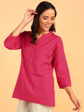 BLOCKS OF INDIA Cotton Hand Solid Color Kurti for Women - Hot Pink
