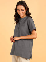 BLOCKS OF INDIA Cotton Solid Color Top for Women - Grey