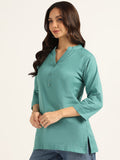 BLOCKS OF INDIA Cotton Hand Solid Color Kurti for Women - Green