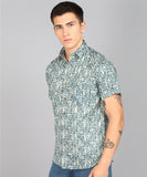 BLOCKS OF INDIA Cotton Hand Block Print Half Sleeves Summer Shirt for Men Grey Blocks