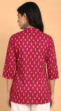 Cotton Hand Printed Short Kurti for Women Short Maroon Ikat
