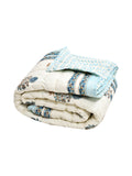 Cotton Medium/Queen Size Quilt Hand Block Print for Light Winters (70 x 100 Inches) (Blue Buta)