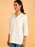 BLOCKS OF INDIA Cotton Hand Solid Color Kurti for Women - Natural White