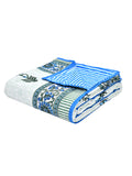 Hand Block Printed 100% Cotton Dohar King Size Reversible (Blue Green Flower)