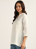 BLOCKS OF INDIA Cotton Hand Solid Color Kurti for Women - White