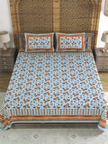 Hand Block Printed Cotton Super King Size Bedsheet(270x 270) (Batik Grey)