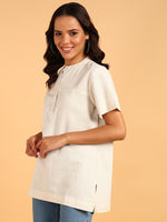 BLOCKS OF INDIA Cotton Solid Color Top for Women - Natural White