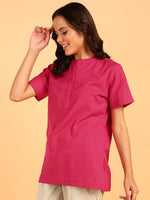 BLOCKS OF INDIA Cotton Solid Color Top for Women - Hot Pink