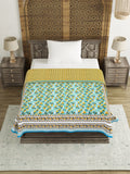 Cotton Single Size Quilt Hand Block Print for Light Winters (150x225 cm) (Blue gad buti)