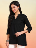 BLOCKS OF INDIA Cotton Hand Solid Color Kurti for Women - Black