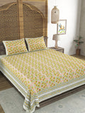 Hand Block Print Cotton King Size Bedsheet Green Gad Buti