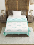 Cotton Single Size Quilt Hand Block Print for Light Winters (150x225 cm) (Light Green Tree)