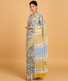 BLOCKS OF INDIA Hand Block Print Cotton Sarees For Women with Unstitched Blouse Piece Color 14