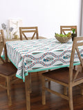 PURE COTTON RAJASTHANI HAND BLOCK PRINT SIX SEATER TABLE CLOTH (TURQ TILAK BUTA)