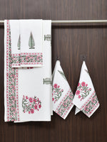 BLOCKS OF INDIA Cotton Hand Block Printed Soft Waffle Fabric Towel Set : 1 Bath Towel and 4 Hand Towel (Color 31)