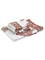 BLOCKS OF INDIA Cotton Hand Block Printed Soft Waffle Fabric Towel Set : 1 Bath Towel and 4 Hand Towel (Color 32)