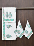 BLOCKS OF INDIA Cotton Hand Block Printed Soft Waffle Fabric Towel Set : 1 Bath Towel and 4 Hand Towel (Color 34)