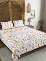 BLOCKS OF INDIA Sanganeri Print Cotton Viscose Economy King Size Bedsheet (225 X 270 CM) SAPPHIRE PATTERN 36