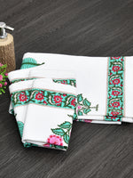 BLOCKS OF INDIA Cotton Hand Block Printed Soft Waffle Fabric Towel Set : 1 Bath Towel and 4 Hand Towel (Color 37)