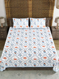 BLOCKS OF INDIA Sanganeri Print Cotton Viscose Economy King Size Bedsheet (225 X 270 CM) SAPPHIRE PATTERN 38
