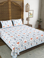 BLOCKS OF INDIA Sanganeri Print Cotton Viscose Economy King Size Bedsheet (225 X 270 CM) SAPPHIRE PATTERN 38