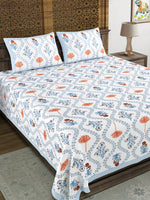 BLOCKS OF INDIA Sanganeri Print Cotton Viscose Economy King Size Bedsheet (225 X 270 CM) SAPPHIRE PATTERN 38