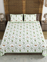 BLOCKS OF INDIA Sanganeri Print Cotton Viscose Economy King Size Bedsheet (225 X 270 CM) SAPPHIRE PATTERN 39