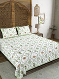 BLOCKS OF INDIA Sanganeri Print Cotton Viscose Economy King Size Bedsheet (225 X 270 CM) SAPPHIRE PATTERN 39