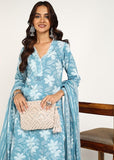 Cotton Hand Block Printed Kurta Pant Set with Dupatta, V-Neck Lace on Border, Traditional Indian Style (Grey)