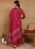 Cotton Hand Block Printed Kurta Pant Set with Dupatta, Traditional Indian Style (Pink)