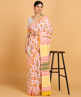 BLOCKS OF INDIA Hand Block Print Cotton Sarees For Women with Unstitched Blouse Piece Color 16