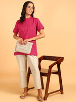 BLOCKS OF INDIA Cotton Solid Color Top for Women - Hot Pink
