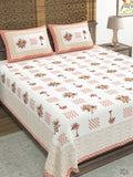 Hand Block Printed Cotton Super King Size Bedsheet(270x 270) (PALM TREE ORANGE)