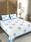 Hand Block Print Cotton King Size Bedsheet Blue TOL
