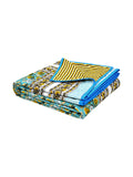 Cotton Single Size Quilt Hand Block Print for Light Winters (150x225 cm) (Blue gad buti)