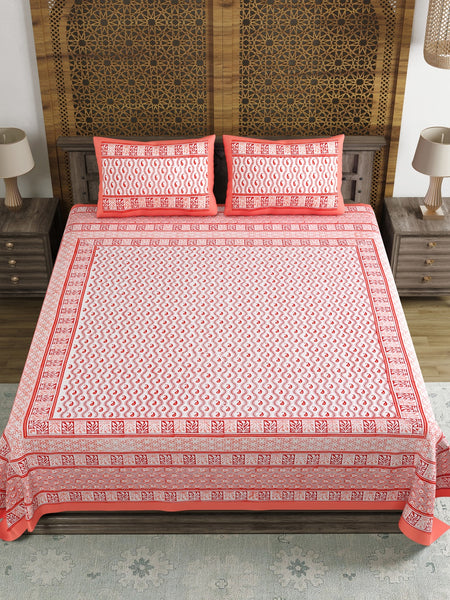 BLOCKS OF INDIA Hand Block Printed 250 TC Cotton Super King Size Bedsheet(245 X 270 CM) (Color 3)