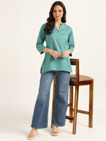 BLOCKS OF INDIA Cotton Hand Solid Color Kurti for Women - Green